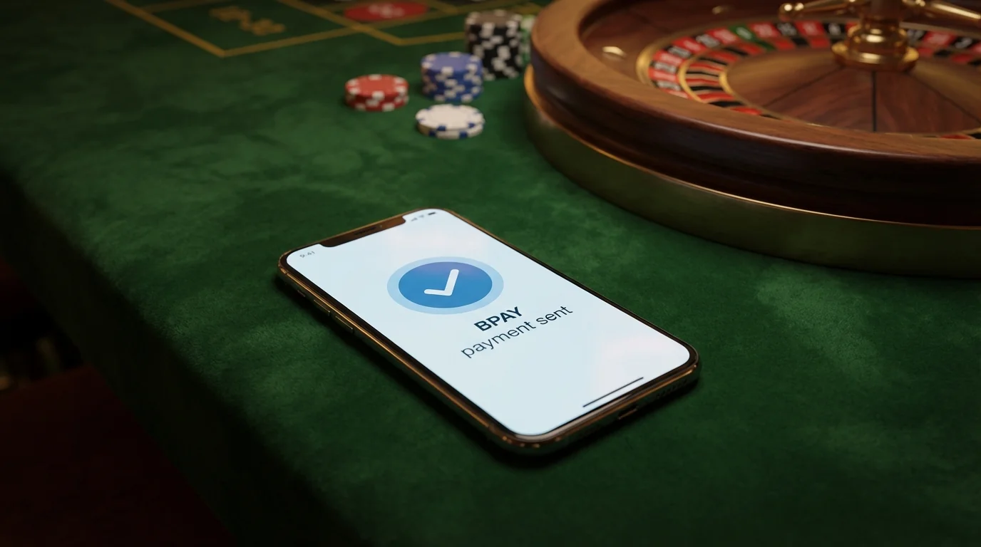 Player using BPAY on a mobile casino interface